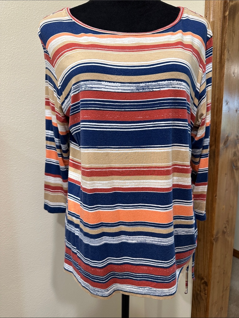 Striped Boatneck Long Sleeve Top in Navy, Rust, Cream